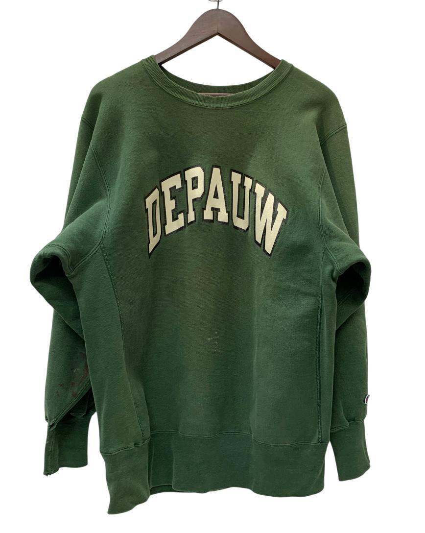 【中古】チャンピオン Champion 90's REVERSE WEAVE USA製 DEPAUW スウェット グリーン XLサイズ 201MT-3136 VB｜ドンドンサガール