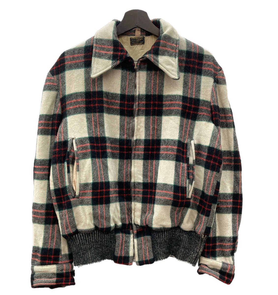 【中古】 エルエルビーン L.L.Bean 30s 40s Vintage Wool Jacket CROWN バネクラウン 片ツメ ジップ ヴィンテージ 黒タグ サイズ 40 ジャケット チェック マルチカラー 104MT-918｜ドンドンサガール