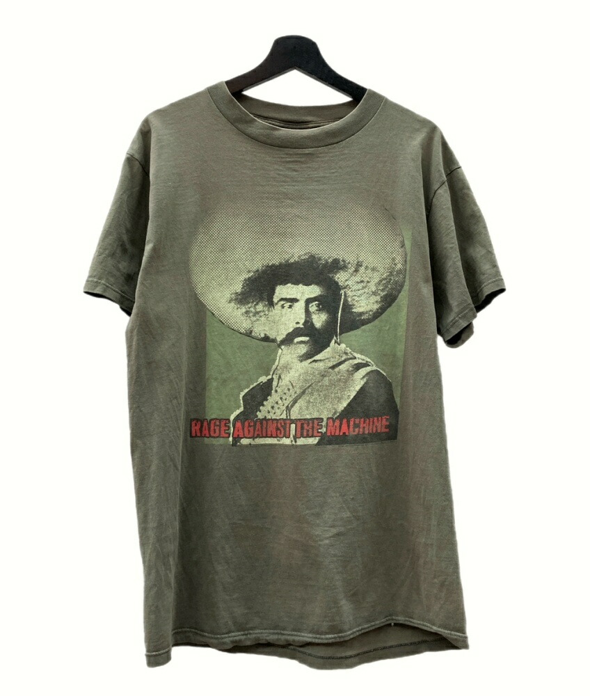 【中古】 バンド band Rage Against the Machine レイジアゲインストザマシーン Emiliano Zapata エミリアーノ サパタ giant 90's 90年代 緑 Tシャツ プリント カーキ Lサイズ 104MT-1179|ドンドンサガール