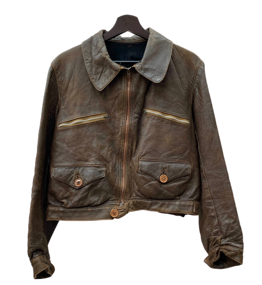【中古】 ヴィンテージ vintage 40's 50's Military ミリタリー 民間 ハルトマンジャケット レザー ライダース 八の字 ECLAIR 茶 サイズ不明 ジャケット 無地 ブラウン 104MT-1196｜ドンドンサガール