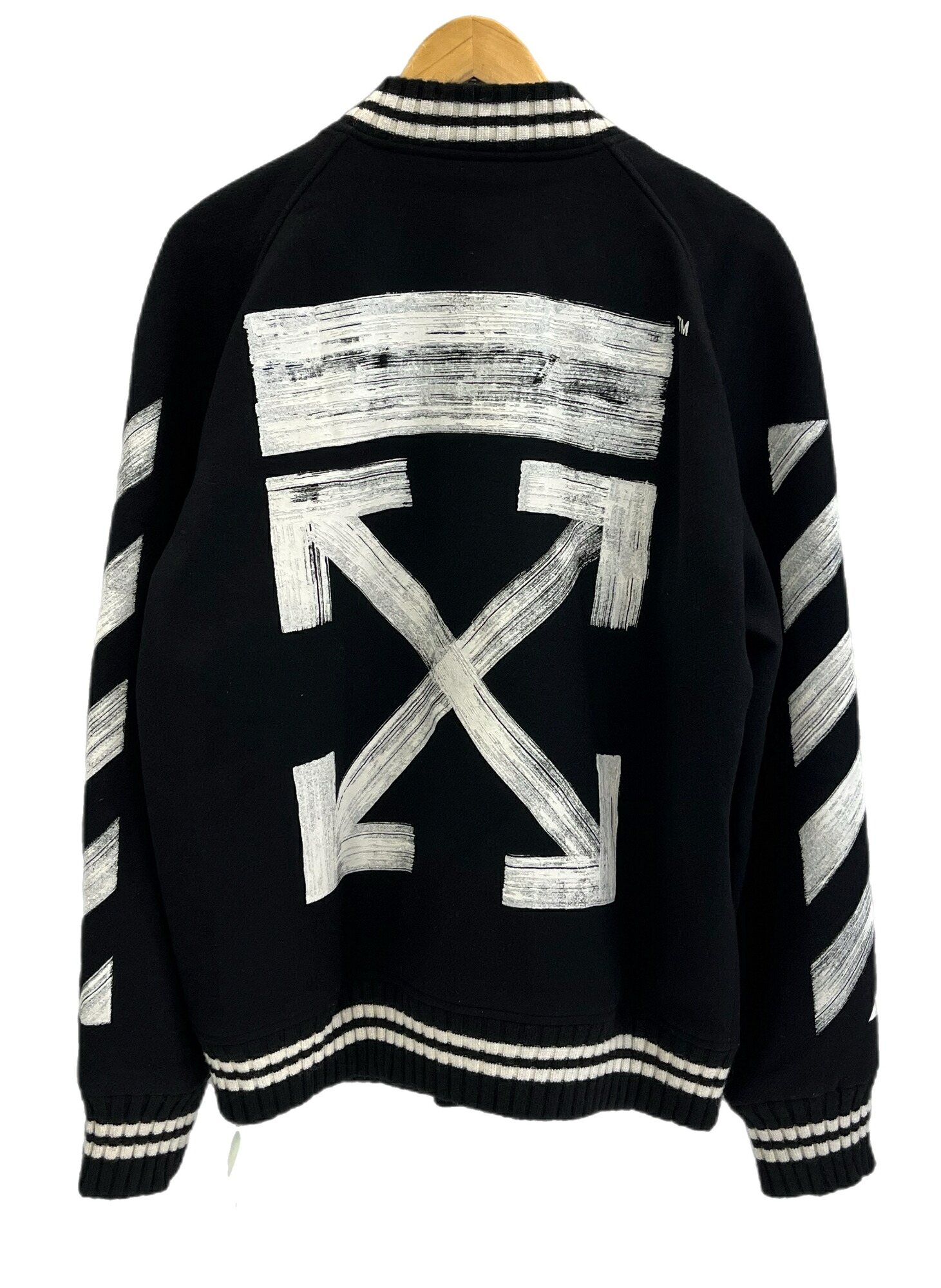 Off-White ブラック スタジャン 【美品】 OFF-WHITE オフホワイト レザー ウール メルトン ワッペン 刺繍