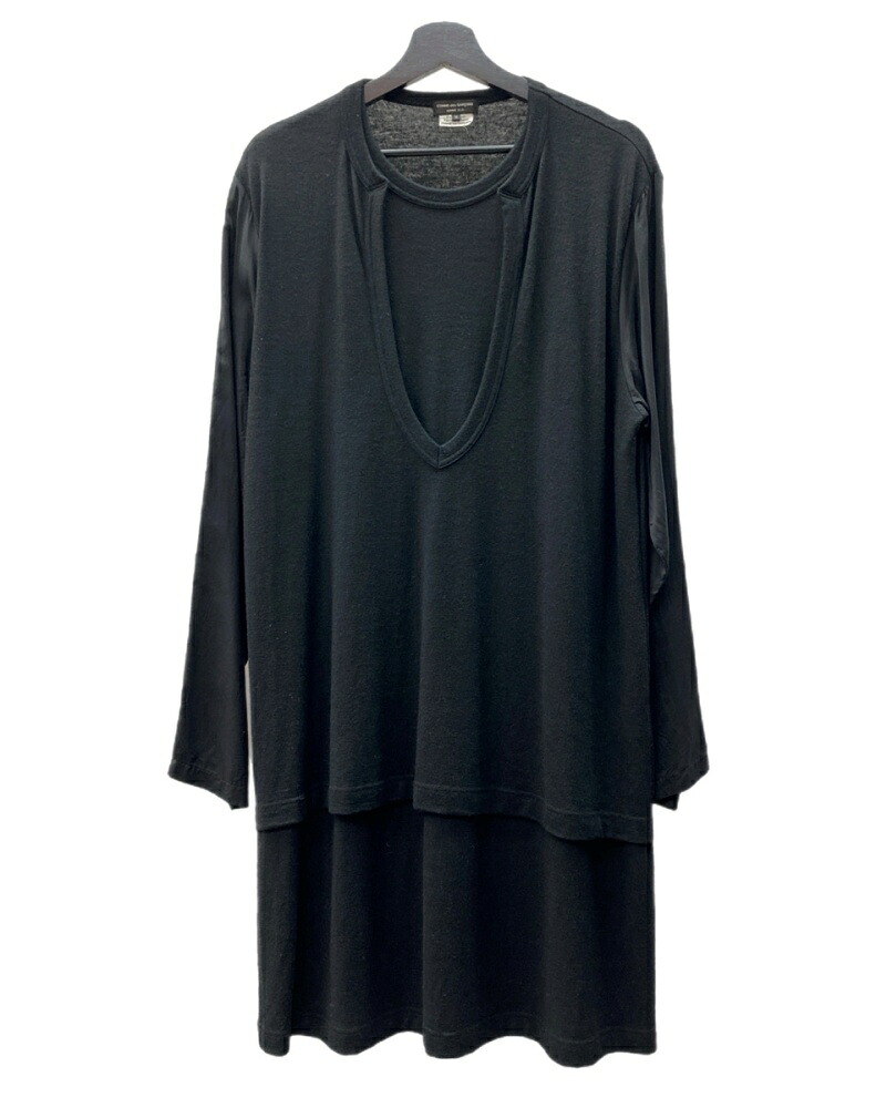 【中古】 コムデ給仕 COMME des GARCONS HOMME PLUS キュプラうつり変わり 花の冠yd カットソー 長袖 重ね着 黒 PJ-T003 ロンT 無地 黒いこと M大いさ 104MT-1564 Tシャツ・カットソー-トップス
