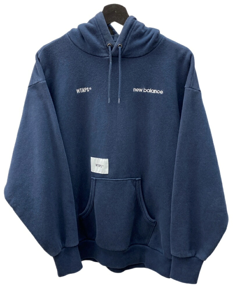 【中古】 ダブルタップス WTAPS &times; NEW BALANCE ニューバランス ACADEMY HOODED アカデミー フーディ 紺 S2001SKU930 パーカ ロゴ ネイビー Sサイズ 104MT-1618｜ドンドンサガール