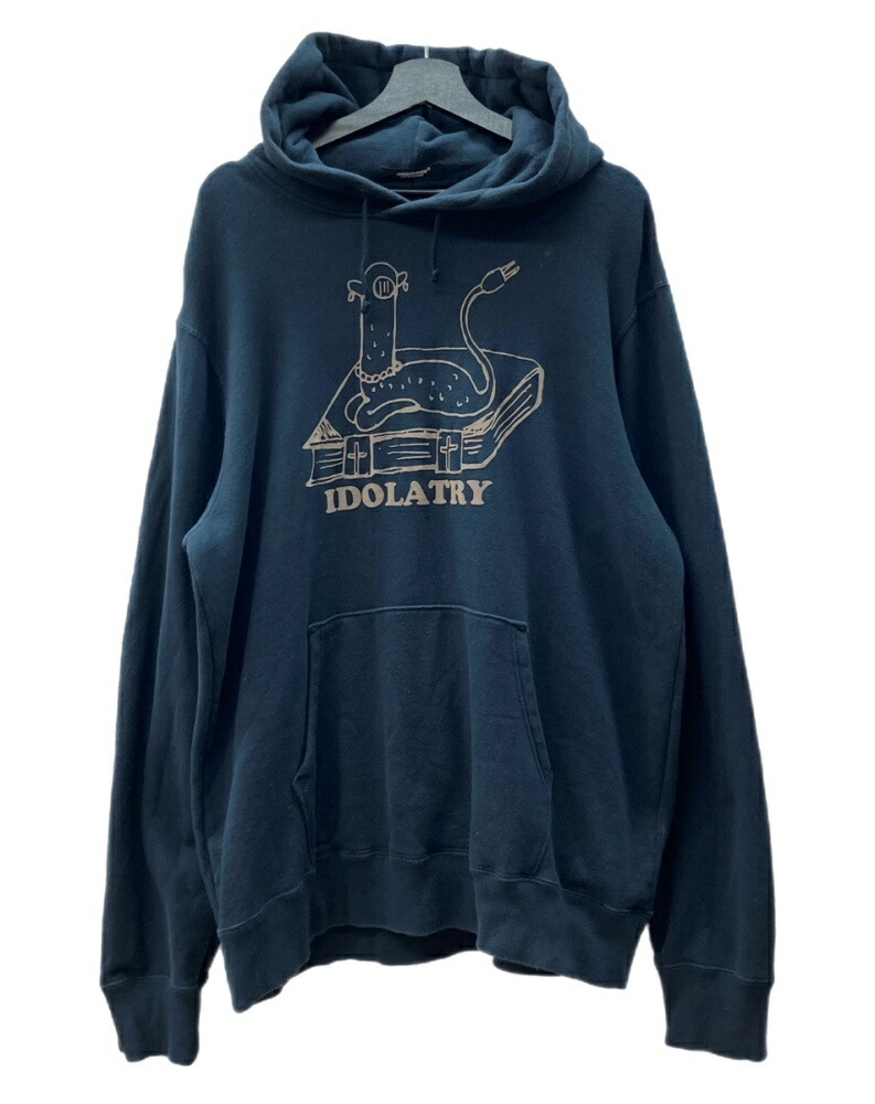 【中古】 アンダーカバー UNDERCOVER PULLOVER HOODIE HOODIE GRACE IDOLATRY flocky プルオーバー フーディ トレーナー 紺 UC2C4892-2 サイズ 5 パーカ プリント ネイビー 104MT-1631