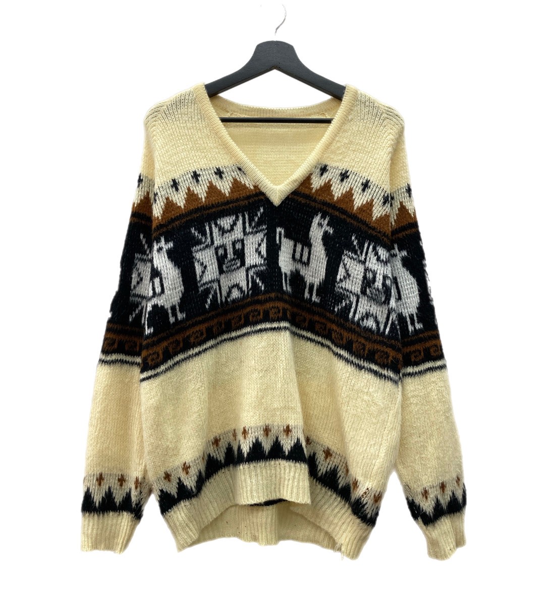 【中古】 ヴィンテージ vintage モヘヤ 編み物 ノース 厚地の外套大きさ Vのど頚 象牙色 プルオーバー 生産ライン ベージュ 104MT-1670