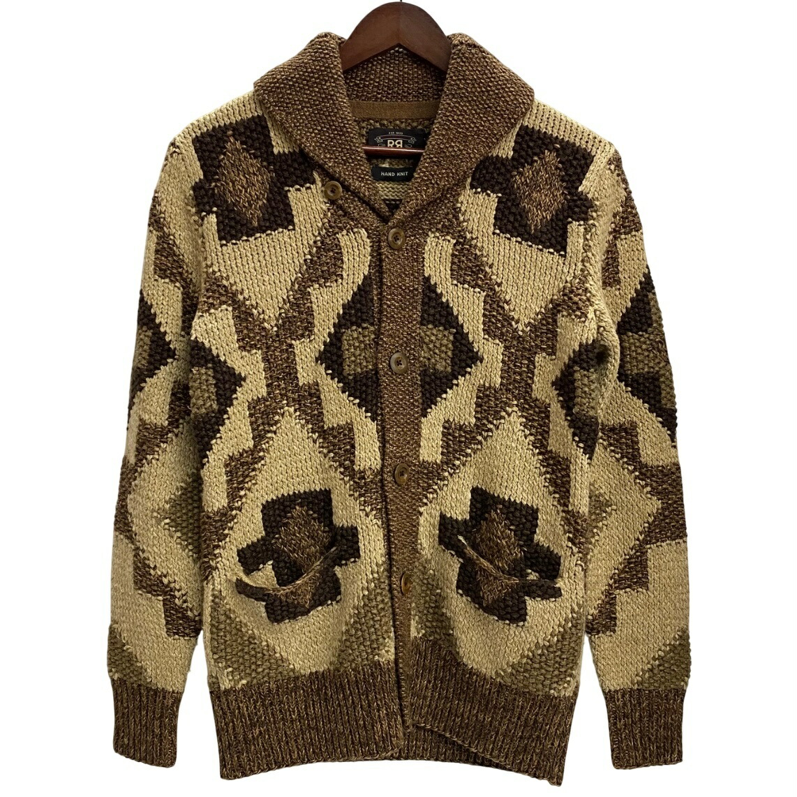 【希少】RRL リネン コットン ショールカーディガン ケーブル レッド RRL ダブルアールエル ハンドニットショールカラーカーディガン