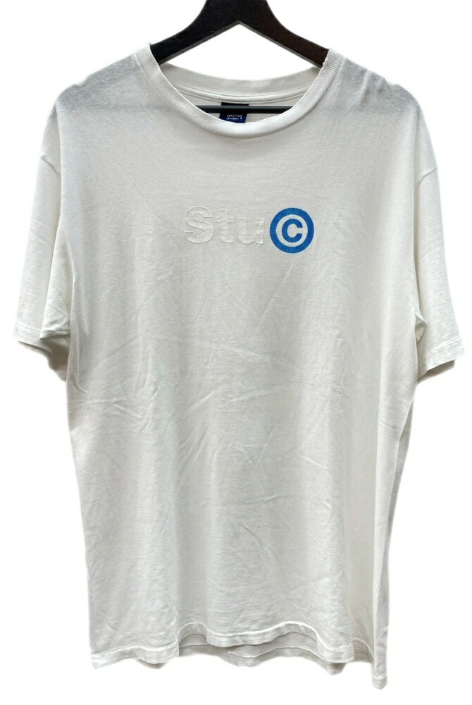 【中古】 ステューシー STUSSY オールド OLD 紺タグ 90's 00's 半袖 カットソー クルーネック シングルステッチ プリント ロゴ WHITE 白 Tシャツ ワンポイント ホワイト Lサイズ 104MT-1777｜ドンドンサガール