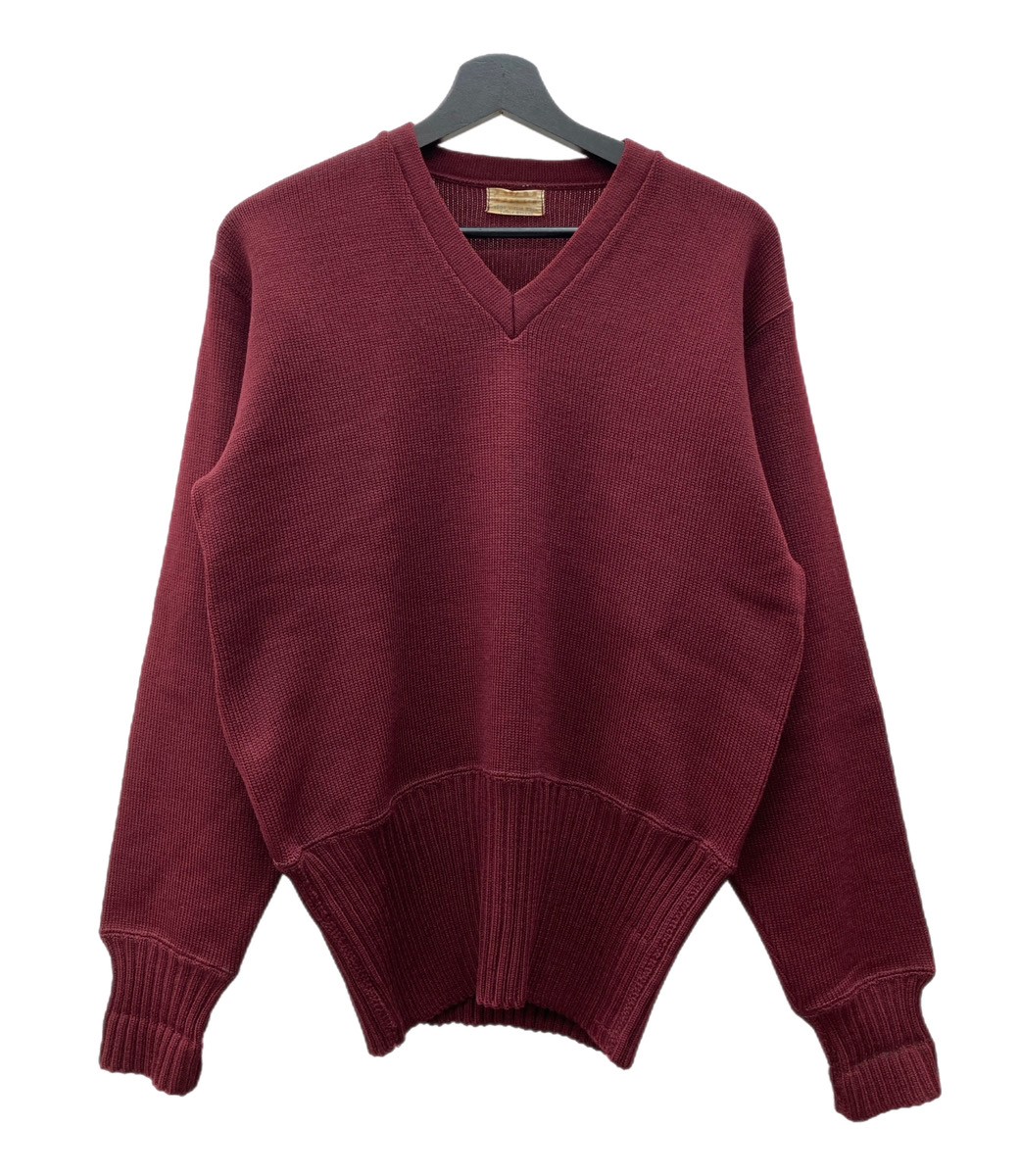 【中古】 ヴィンテージ vintage 40s 40年代 DKM Wool Sweater ニット ロングリブ Vネック えんじ バーガンディ セーター 無地 ワインレッド 104MT-1873|ドンドンサガール