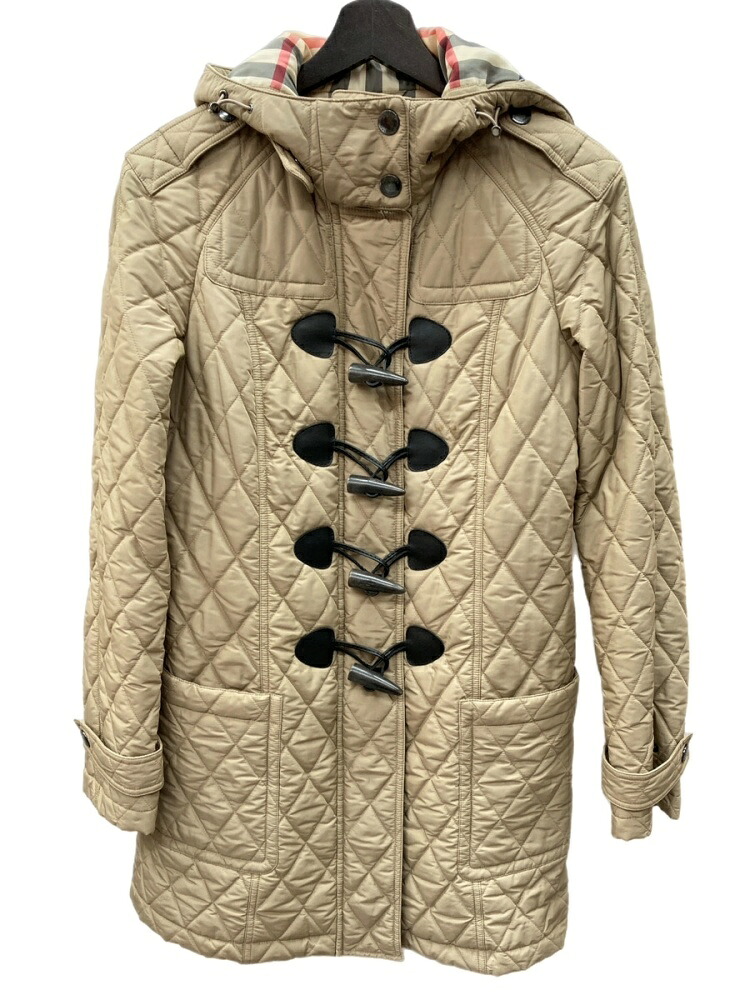 【中古】 バーバリー Burberry ロンドン LONDON 三陽商会 ダッフルコート トグル ナイロン フーディ キルティング 裏地ノバチェック BEIGE B1C08-263-50 コート ベージュ SIZE40 104LT-219｜ドンドンサガール