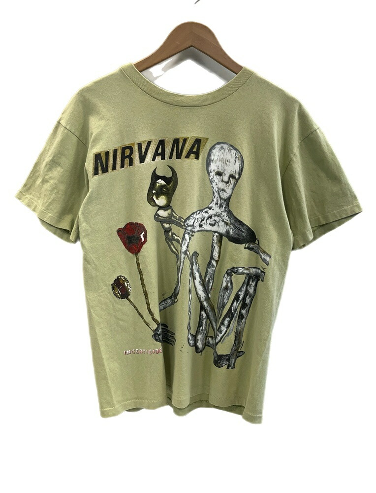 【中古】バンド band &copy;1993 90s ヴィンテージ NIRVANA INCESTICIDE ニルヴァーナ インセスティサイド バンT US古着 ペールグリーン シングルステッチ Tシャツ グリーン Lサイズ 101MT-4996｜ドンドンサガール