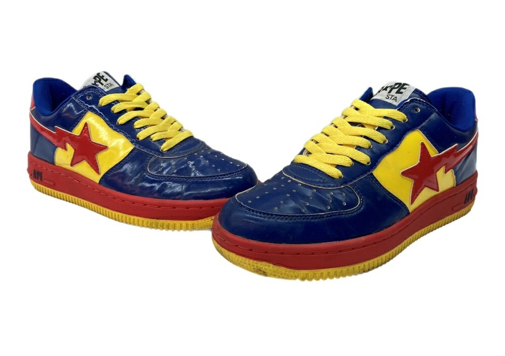 【中古】 アベイシングエイプ A BATHING APE × DC COMICS コミックス BAPESTA SUPERMAN ベイプスタ スーパーマン MARVEL ローカット シューズ 黄 青 FS-001 メンズ靴 スニーカー ブルー 26.5cm 104S-997画像