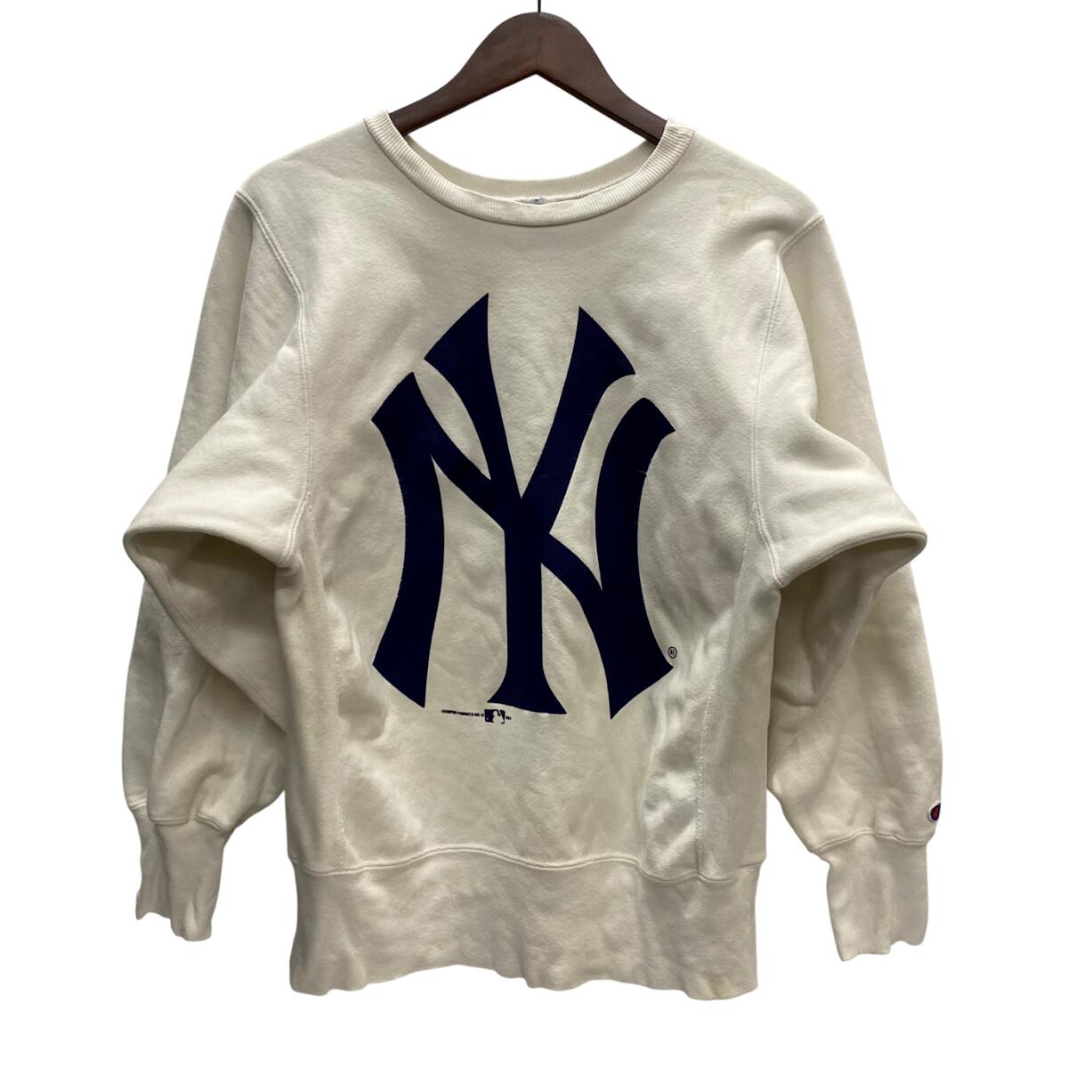 【中古】チャンピオン Champion 90's USA製 YANKEES 両面プリント スウェット ホワイト Mサイズ 201MT-4651 VB|ドンドンサガール