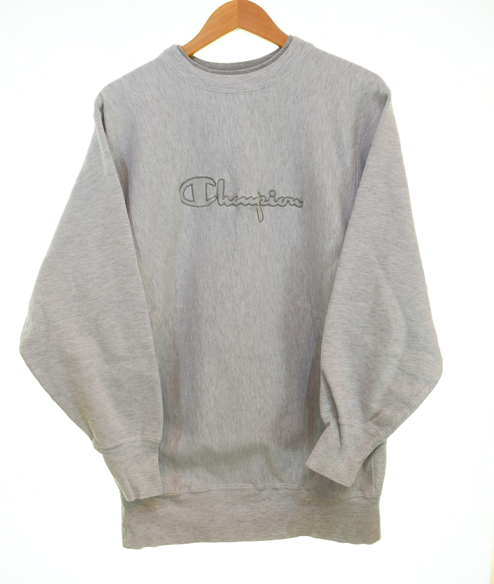 【中古】はやりっ子 Champion 90年月日 90s REVERSE WEAVE リバースウィーブ 刺しゅう 引き船 made インチ USA 90\u0027s 脚本 ロゴタイプ ダブルリブ XXL 流汗 薄墨色 103MT-3268