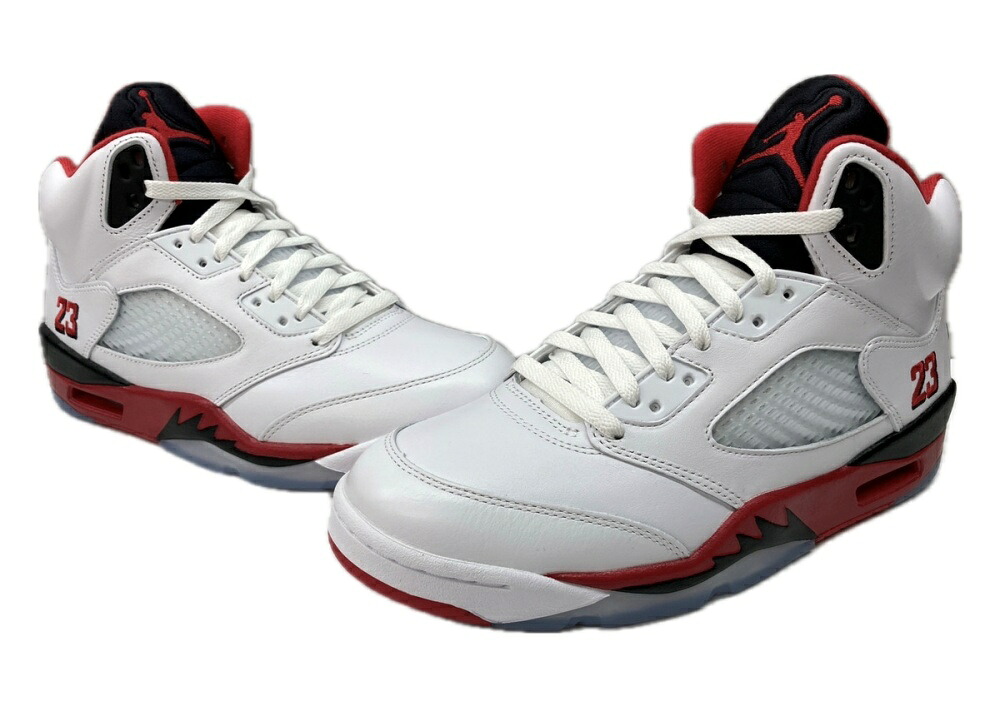 【中古】 ナイキ NIKE 25年製 AIR JORDAN 5 FIRE RED BLACK TONGUE エア湖 ジョーダン ファイヤー 赤いこと 黒いことタン AJ5 シューズ 白 赤 黒 HQ7978-101 メンズ靴 スニーカー 白いこと 27珊 104S-1026 スニーカー-靴-メンズ靴
