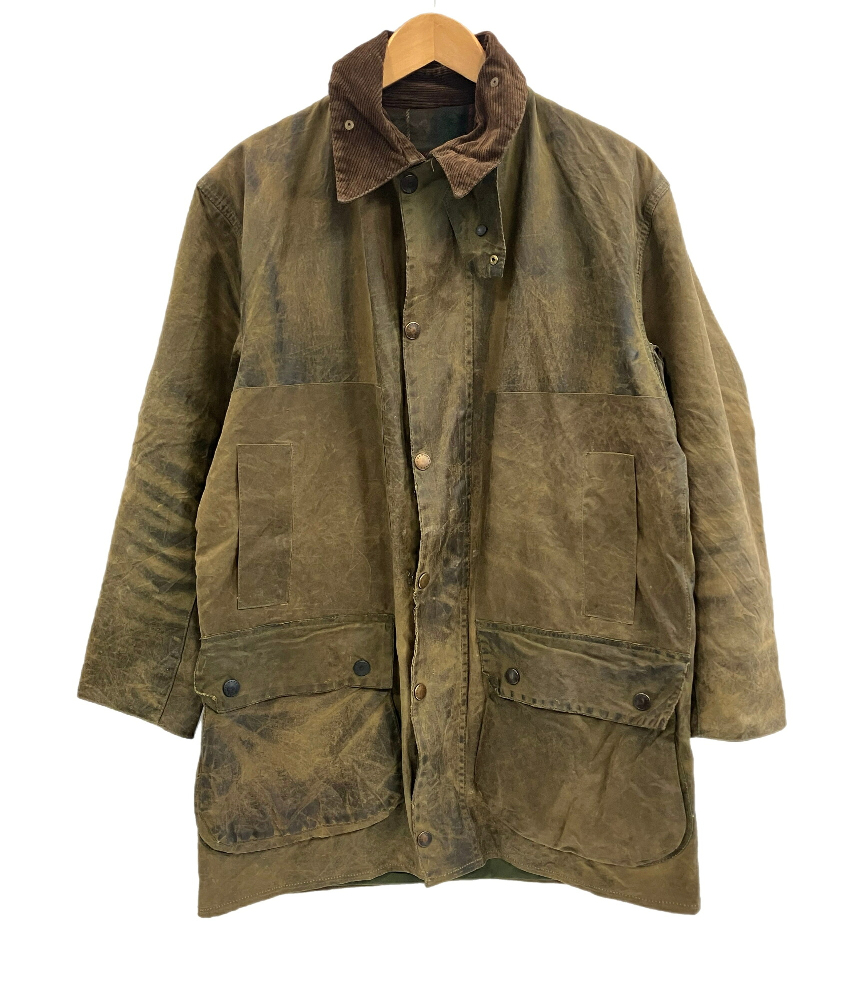 【中古】バブアー BARBOUR 90 90年代 3ワラント NORTHUMBRIA ノーザンブリア ワックス コットン オイルドジャケット ハーフコート VINTAGE ヴィンテージ ジャケット カーキ 101MT-5237