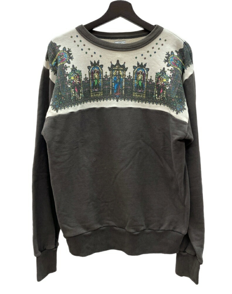 【中古】 セントマイケル SAINT MICHAEL 21SS Crew Sweat SGlass ステンドグラス トレーナー ダメージ加工 茶 SM-S21-0000-014 スウェット プリント ブラウン Mサイズ 104MT-2206｜ドンドンサガール