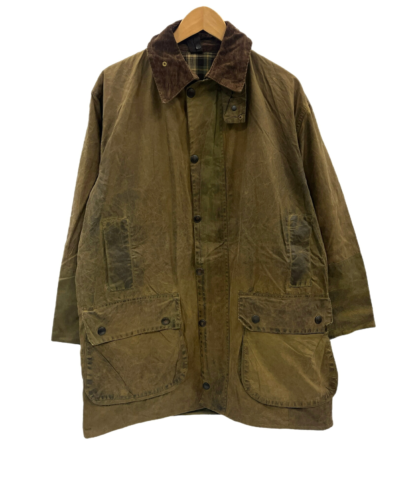 【中古】バブアー BARBOUR 90's 90年代 3ワラント BORDER ボーダー ワックス コットン オイルドジャケット コート VINTAGE ヴィンテージ A200 C40 ジャケット カーキ 101MT-5340｜ドンドンサガール