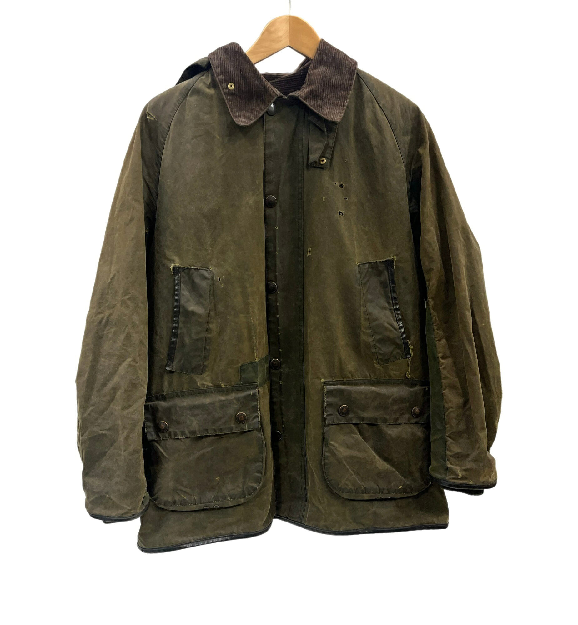 【中古】バブアー Barbour 90\u0027s 90年月日 3ワラント BEDALE ビデイル 蝋涙 綿織物 上衣 オイルドジャケット ボンネット パイルラインドライブ フルセット VINTAGE ヴィンテージ A100 C43 上衣 カーキ 101MT-5402