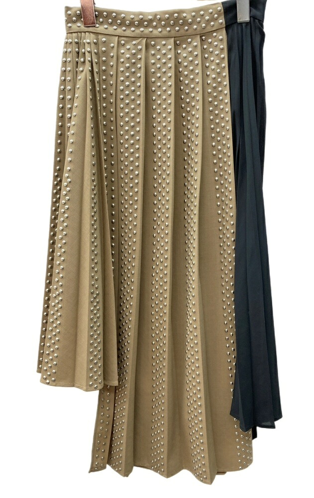 【中古】 エイチアンドエム H\u0026M × ロク rokh 二人三脚 Wool-Blend Studded Skirt 毛糸 交ぜあわせる スタッズ 筋目 Y2K 張り裂ける BEIGE SIZE36 スコート 総柄 ベージュ 104LB-49