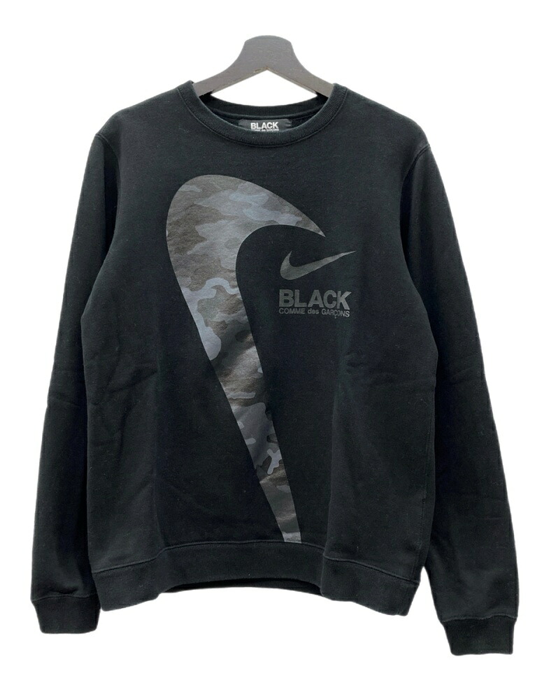 【中古】 コムデギャルソン COMME des GARCONS BLACK &times; NIKE ナイキ 18AW SWEATSHIRT スウェットシャツ クルーネック トレーナー 長袖 黒 1B-T107 スウェット ロゴ ブラック Mサイズ 104MT-2396｜ドンドンサガール