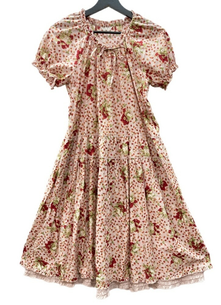 【中古】 ピンクハウス PINK HOUSE 2016年 生み出すこと オランダ苺 胸花 苺 ロング 御召しもの DRESS 太陽面爆発 シュロの葉 ピコフラウンス ピコット ロリータ ゴスロリ レトロ PINK A2161FA 503 衣装 刷り上げる サクラ色 104LT-288