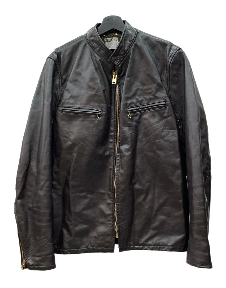 【中古】 ヴィンテージ vintage SINGLE RIDERS JACKET シングル ライダース ジャケット ジップアップ TALONジップ バイカー アウター 茶 サイズ 44 ジャケット 無地 ブラウン 104MT-2477|ドンドンサガール