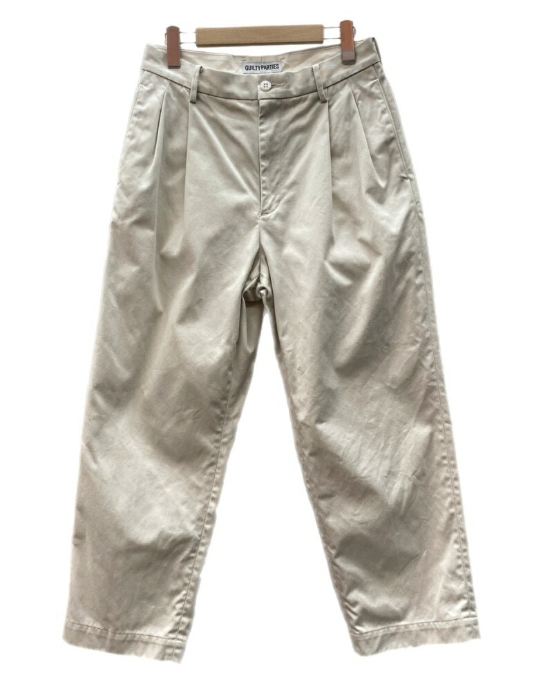 【中古】 ワコマリア WACKO MARIA 24AW DOUBLE PLEATED CHINO TROUSERS ダブル タック チノ トラウザーズ ジップフライ ズボン下 GUILTY PARTIES 皮膚軟化剤 うす茶色 無地 チノ食麺麭 ベージュ S大きさ 104MB-425
