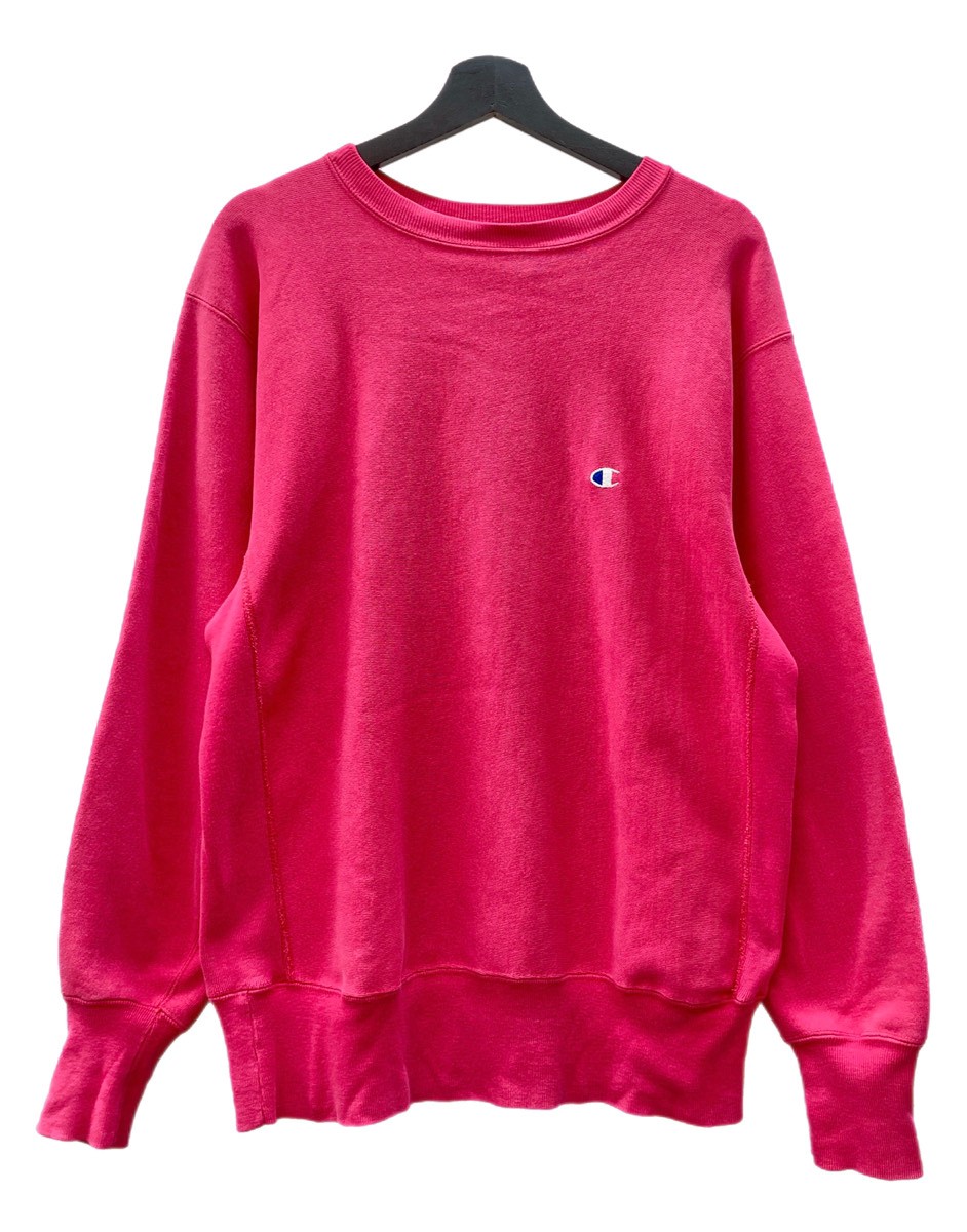 【中古】 はやりっ児 Champion 90s 90年月日 刺しゅう引き舟 REVERSE WEAVE リバースウィーブ  USA製 ロゴタイプ 刺しゅう 目付き 調教師 汗水 ワンポイント サクラ色 L大きさ 104MT-2513
