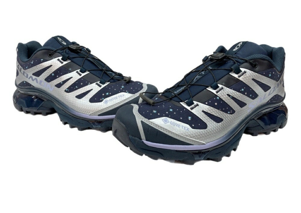 【中古】 サロモン SALOMON × atmos 25年製 アトモス XT-4 OG GORE-TEX STAR COLLIDE トレッキング アウトドア 置き目撥ね除ける シューズ 紺 銀 492733 メンズ靴 スニーカー 米国海軍 27.5糎 104S-1124 スニーカー-メンズ靴-靴