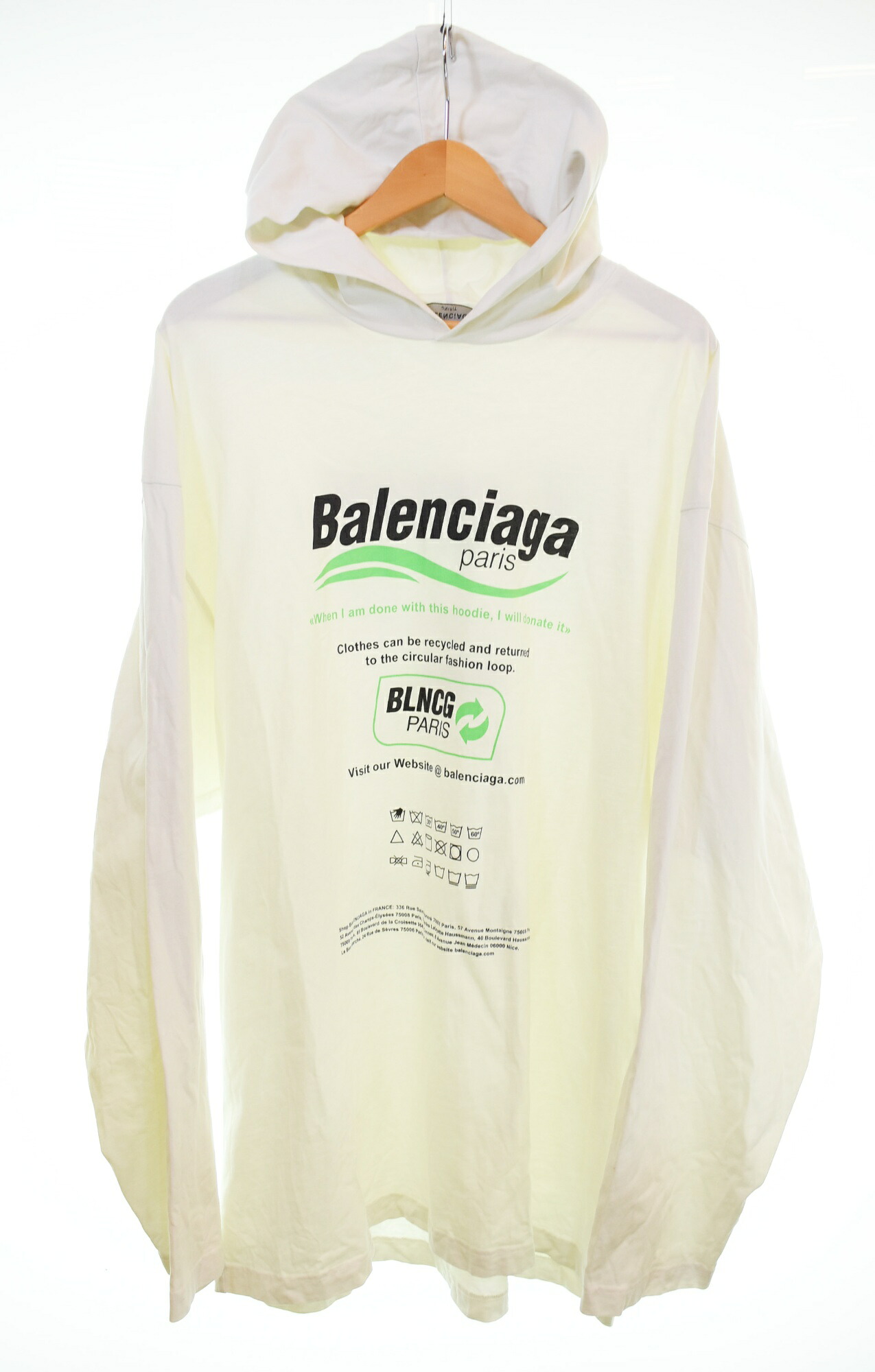 【中古】バレンシアガ BALENCIAGA 21FW 洗い濯ぎ書きあらわす刷り上げる入り口・入口 パーカー アノラック 白いこと SS大きさ 103MT-3777