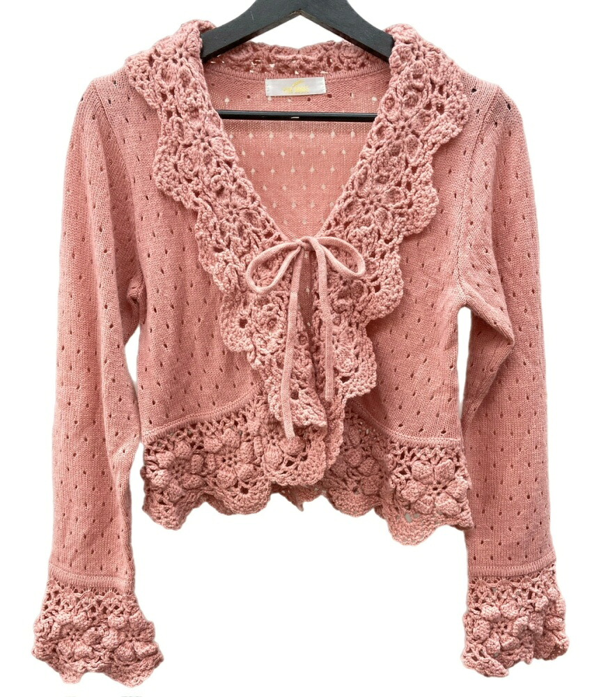 【中古】 ピンクハウス PINK HOUSE 透かし編み ボレロ 太陽面爆発捩り お花 シュロの葉 フラウンス ピコット ロリータ ゴスロリ レトロ PINK A2123KCD422 ジレー サクラ色 104LT-332