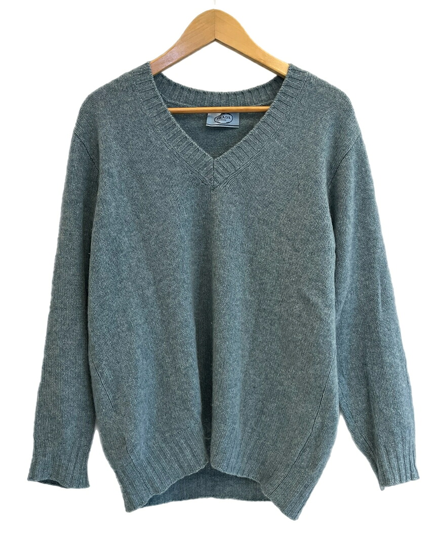 【中古】プラダ PRADA Vネック カシミアセーター ニット セーター ブルー サイズ42 101LT-306｜ドンドンサガール