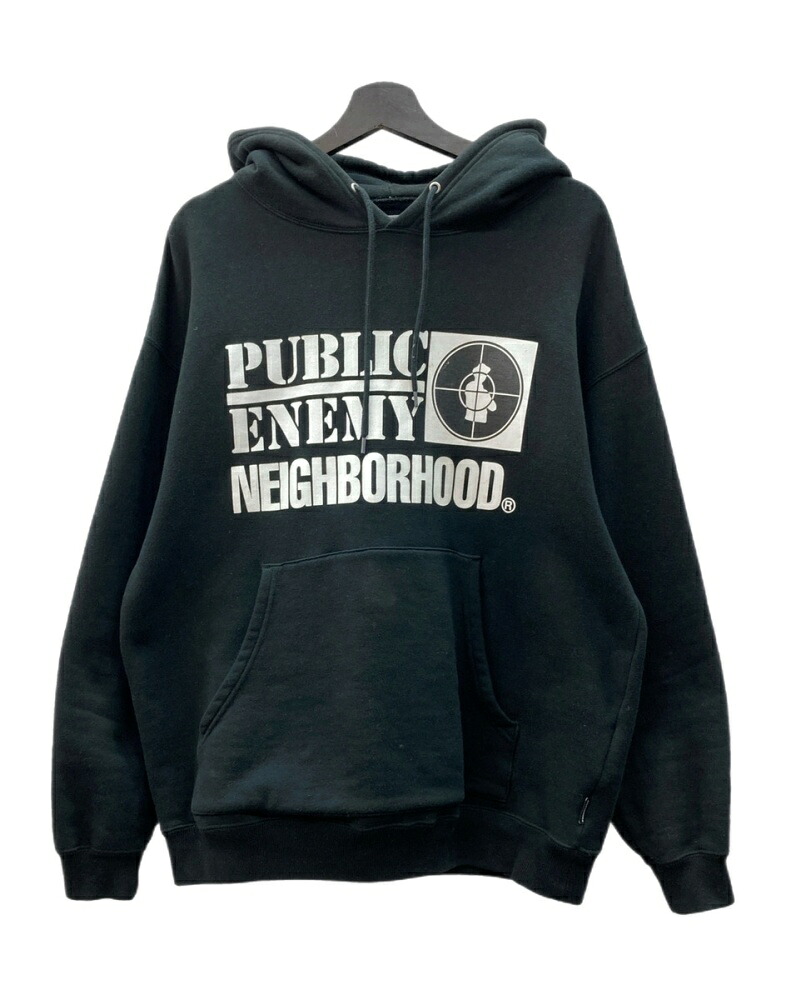 【中古】 ネイバーフッド NEIGHBORHOOD × PUBLIC ENEMY 大っぴら エナミー PE SWEATPARKA LS スウェットパーカー フーディー ティーシャツ 黒 232UWNH-CSM01 アノラック ロゴタイプ 黒いこと S大いさ 104MT-2636 メンズファッション-パーカー-トップス