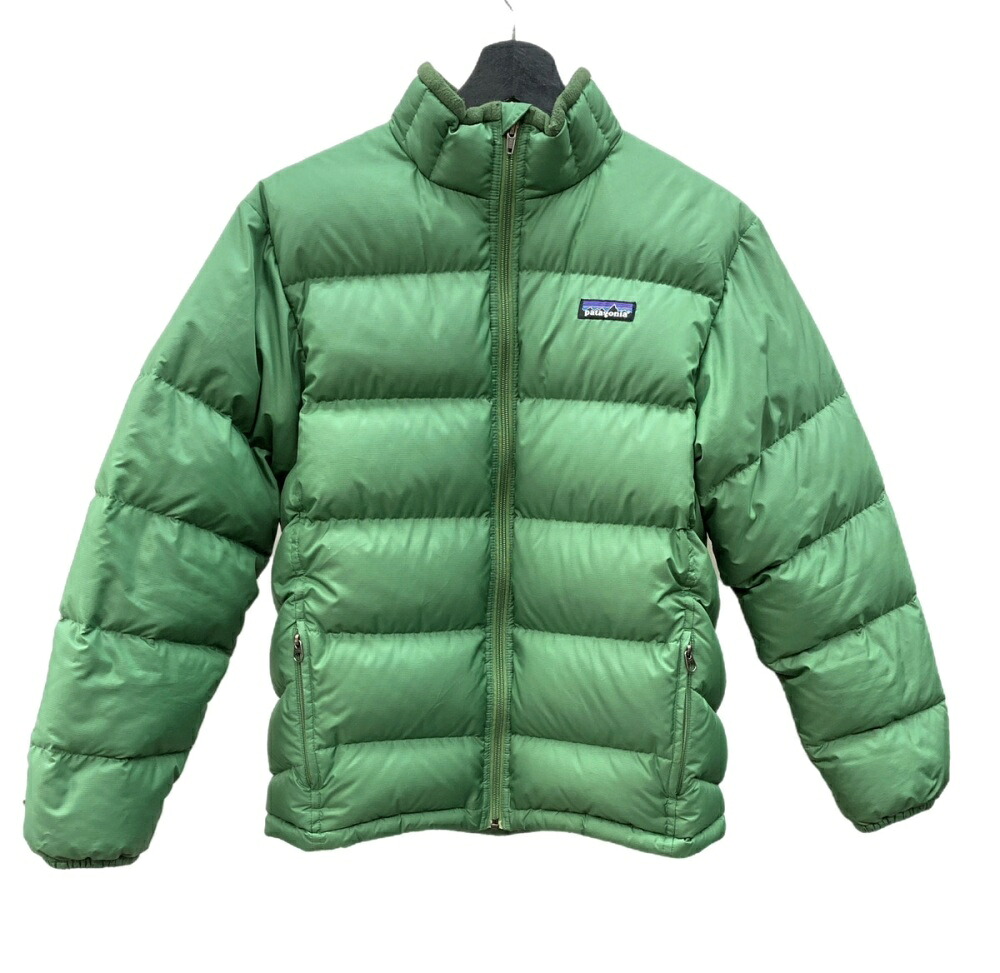 【中古】 パタゴニア Patagonia 落ち込む上衣 DOWN JACKET キッズ判定基準 KID’S パフ上衣 キルティング アウター GREEN 緑 68302F9 上衣 ロゴタイプ 緑であること XL(14) 104LT-341 レディースファッション-コート・ジャケット