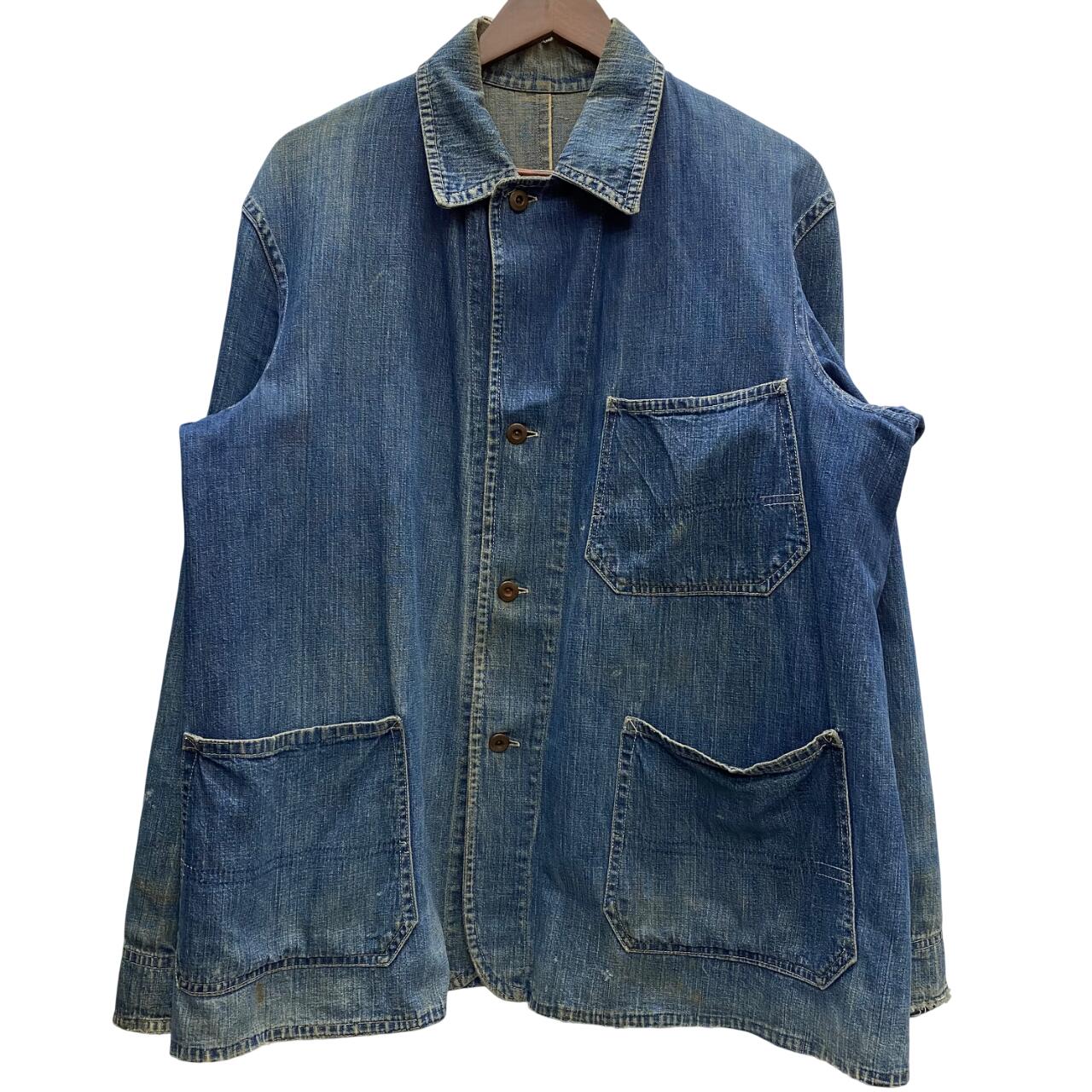 【中古】ヴィンテージ vintage 40\u0027s 戦争状態覆いかぶせる櫂 ドーナツ名取り草 ３つ衣嚢 上衣 青み 201MT-5167 VB