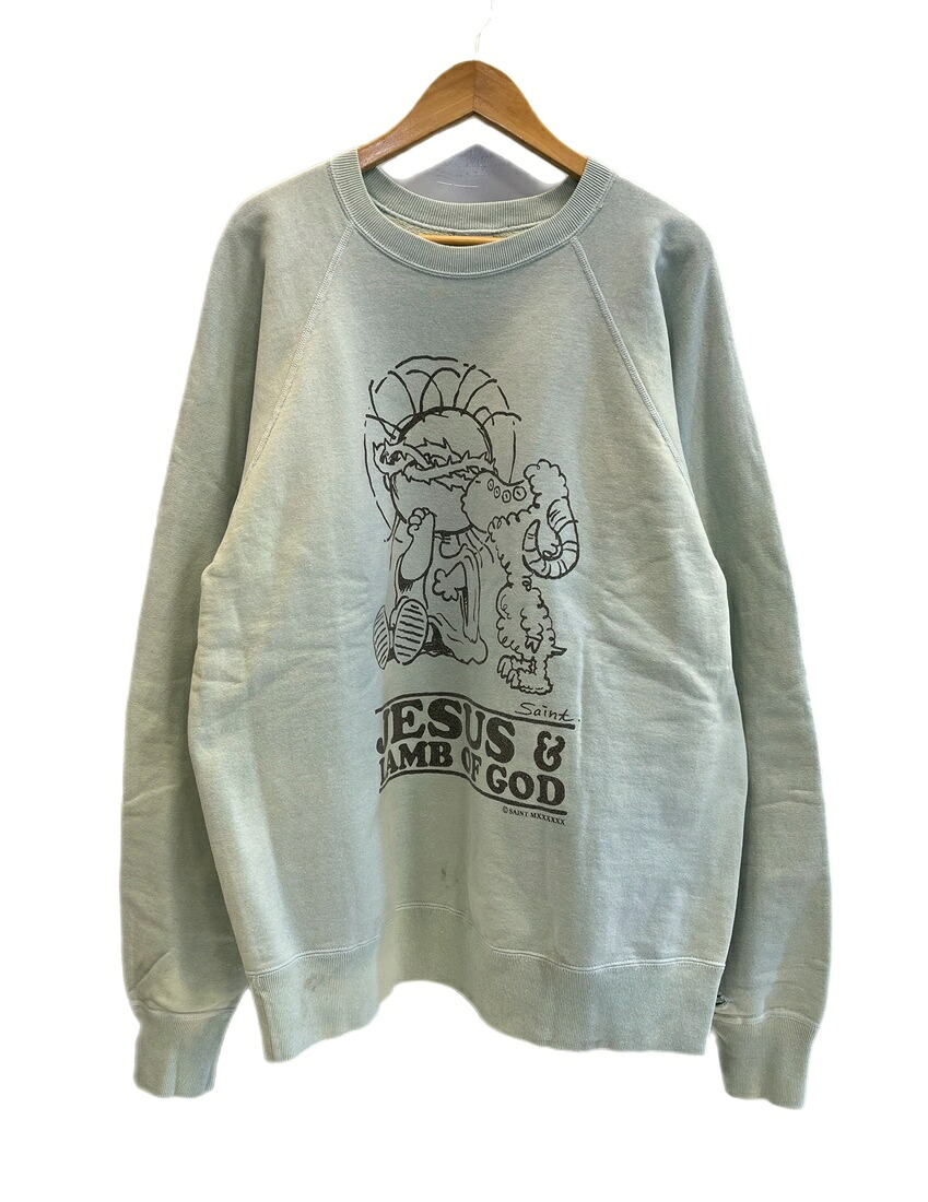 【中古】仙マイケル SAINT MICHAEL HYPNOTIZER CRW N SWT JESUS SWEAT SHIRT  ジーザス クルーネックスウェットシャツ ヴィンテージ産業 不都合産業 XL 汗水 青色 LL大きさ 101MT-5707
