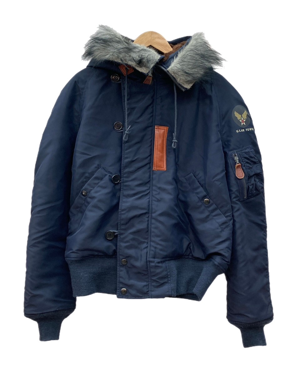 【中古】 バズリクソンズ BUZZ RICKSON'S TYPE N-2A Flight Jacket MILITARY フライトジャケット ショート丈 ファー ミリタリー CROWN エアフォースブルー 青 BR13043 ジャケット ワンポイント ネイビー Lサイズ 104MT-2645｜ドンドンサガール