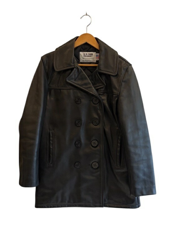 【中古】打つこと SCHOTT US 740N PEA JACKET なめし革 ピーコート ダブル ダブルライダース 黒 36 上衣 黒いこと 101MT-5759