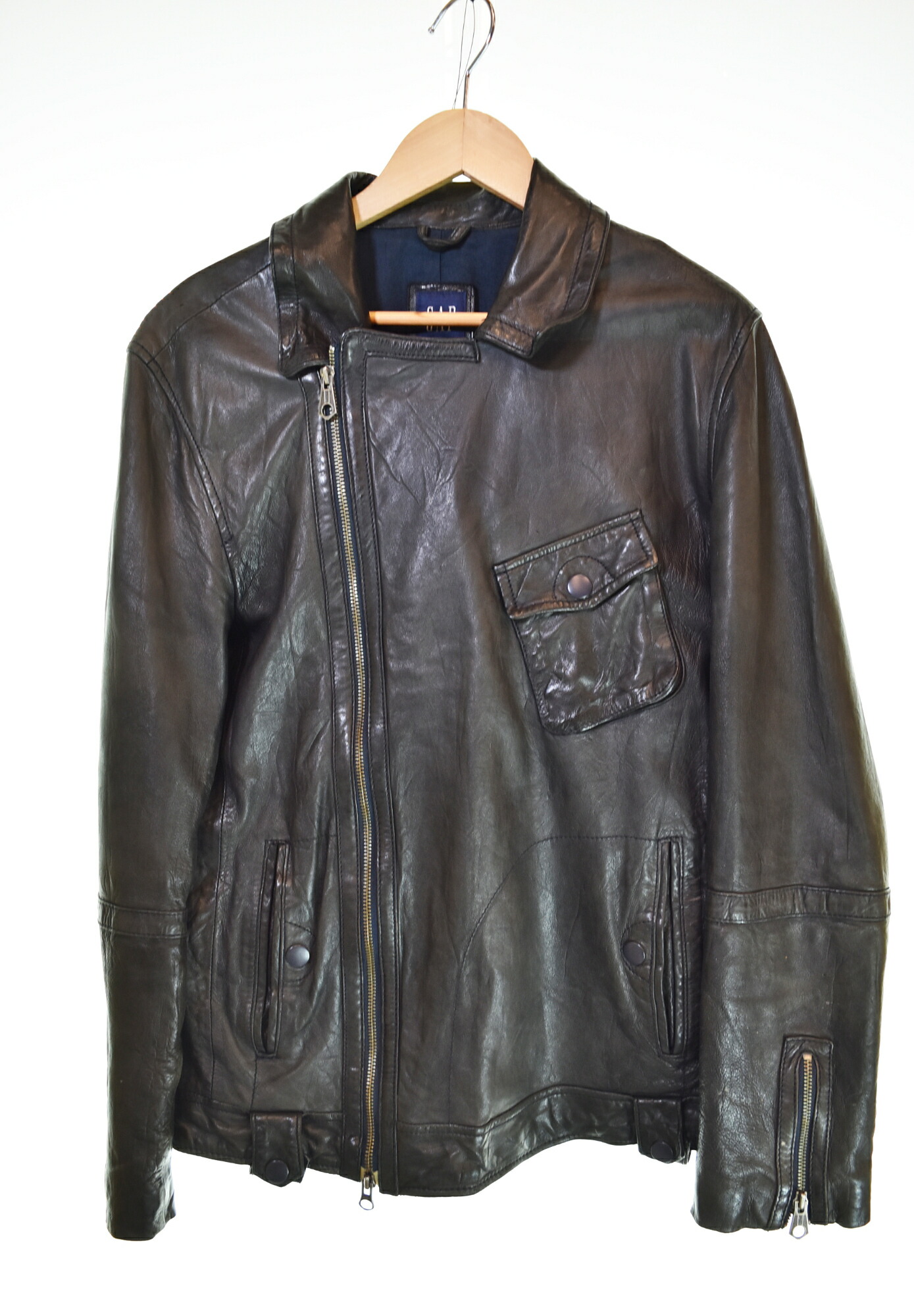 楽天市場】90s OLD GAP オールド ギャップ 短丈 レザージャケット 黒 L