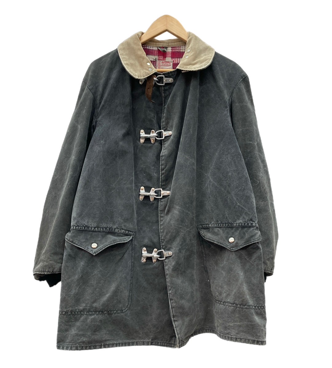 【中古】 ヴィンテージ vintage 50s 50年代 GLOBE MFG. CO. ファイヤーマンジャケット デッキフック コート ダック フランネルライナー スミクロ サイズ40 カーディガン 無地 ブラック 104MT-2718