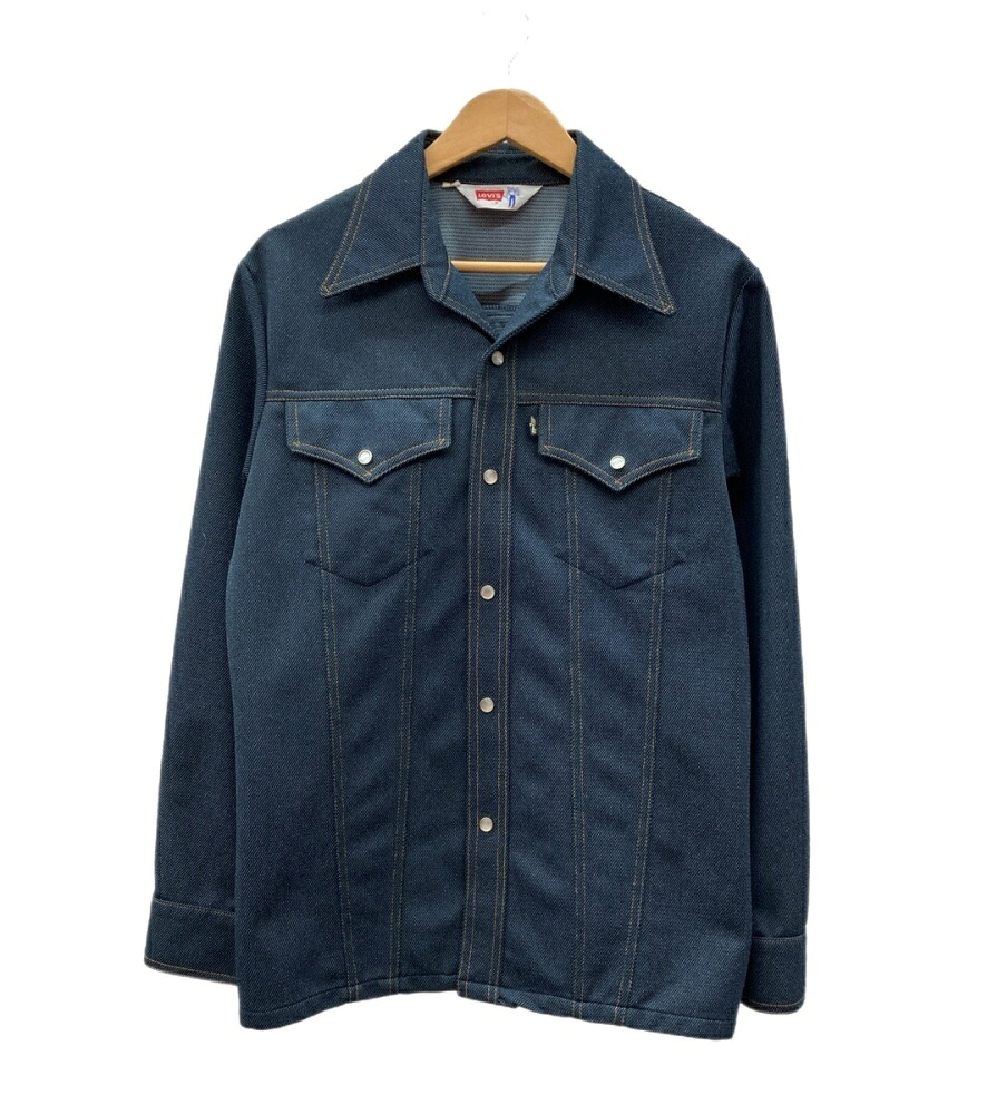【中古】 リーバイス Levi's 70s 70年代 サドルマンタグ ポリエステルジャケット トラッカー アウター スナップボタン ジャケット 無地 ネイビー Mサイズ 104MT-2732｜ドンドンサガール