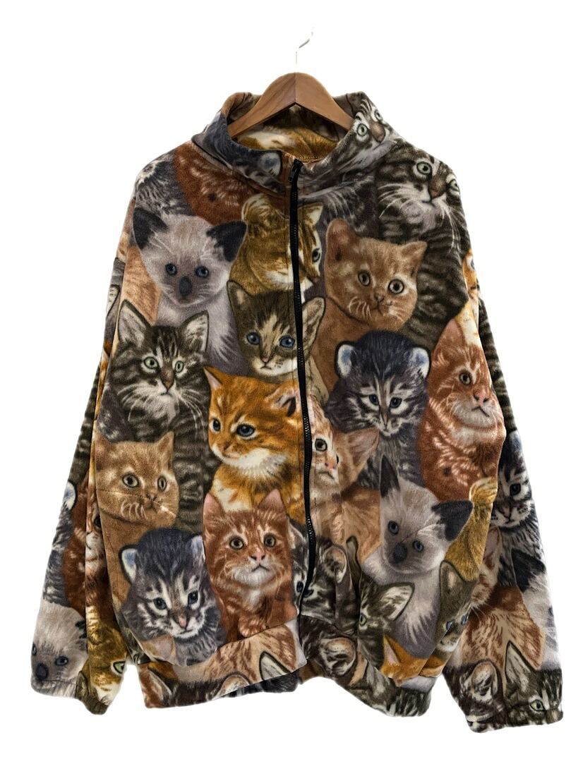【中古】US US古着 90s BLACK MOUNTAIN USA製 総柄 フリースジャケット 猫 犬 毛の荒物柄 ヴィンテージ 2X 上衣 マルチ色合い 101MT-5835