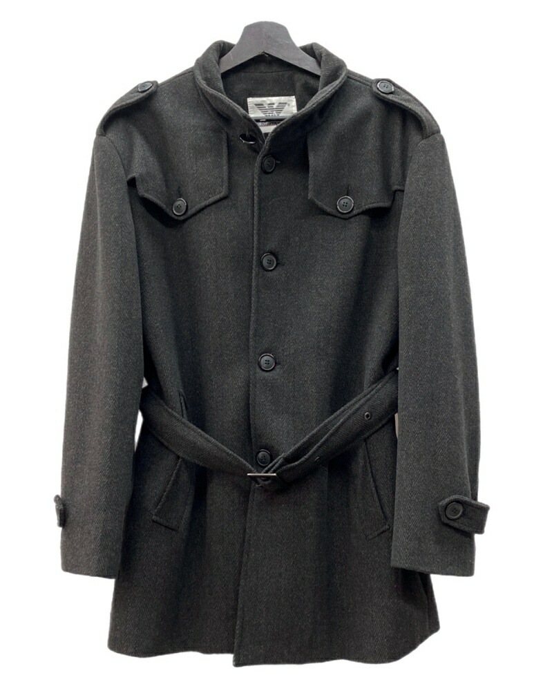 【中古】 アルマーニ ARMANI Trench Coat トレンチ 厚地の外套 名取り草引き上げる ロング ステンカラー アウター GA GIORGIO 濃灰色薄墨色 灰 厚地の外套 無地 薄墨色 M大きさ 104MT-2754