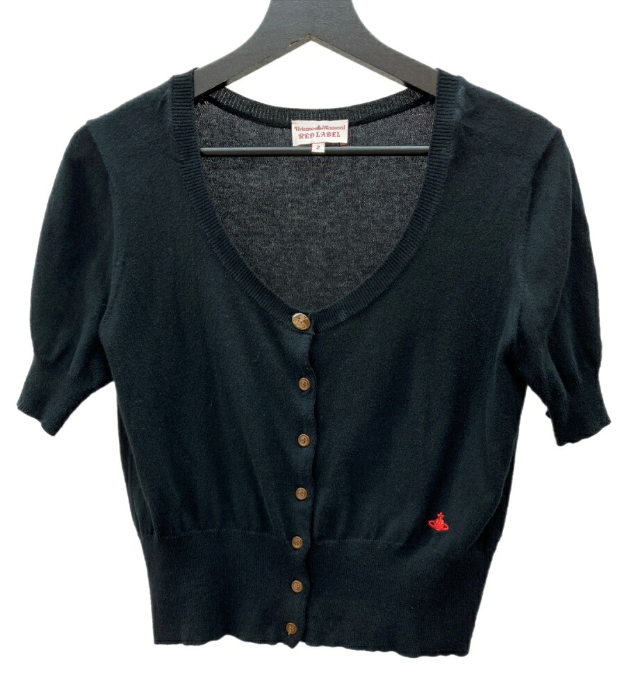 【中古】 ヴィヴィアンウエストウッド Vivienne Westwood 赤いこと付け札 RED LABEL 半袖 ジレー CARDIGAN ボレロ オーブ 刺しゅう 日本製 BLACK 黒 17-12-101005 ジレー ロゴタイプ 黒いこと M大きさ 104LT-401
