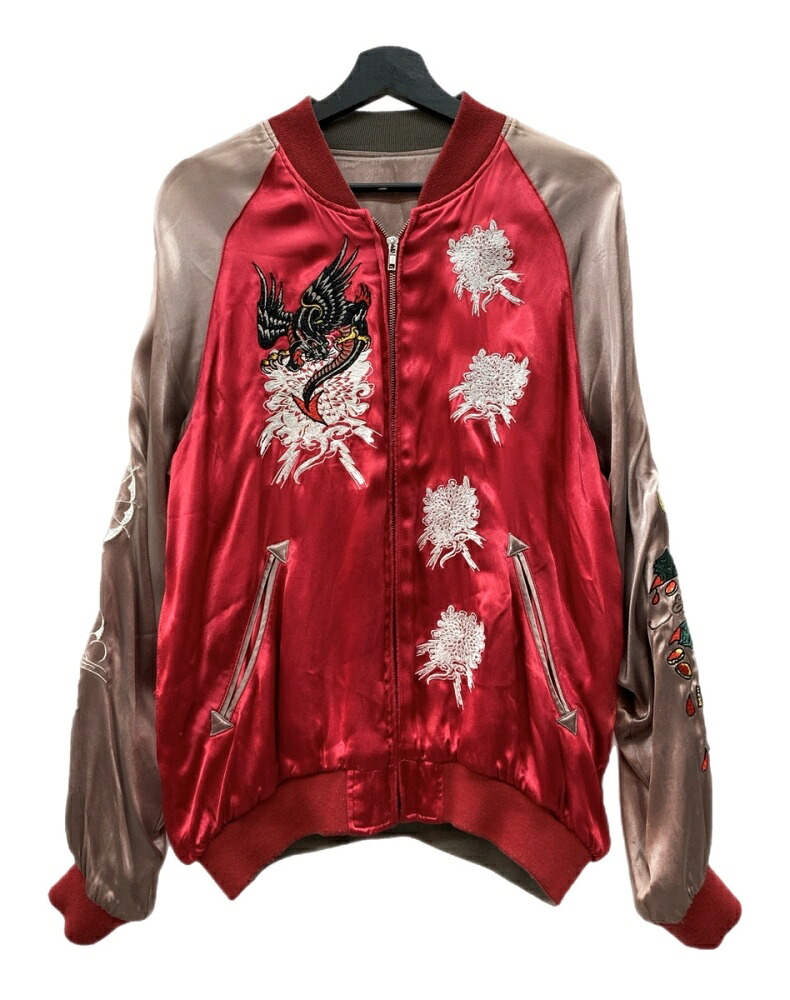 【中古】 エドハーディー Ed Hardy SOUVENIR JACKET 差し上げ物 上衣 スカジャン リヴァーシブル ジップアップ アウター 赤 上衣 刺しゅう 赤いこと M大きさ 104MT-2780