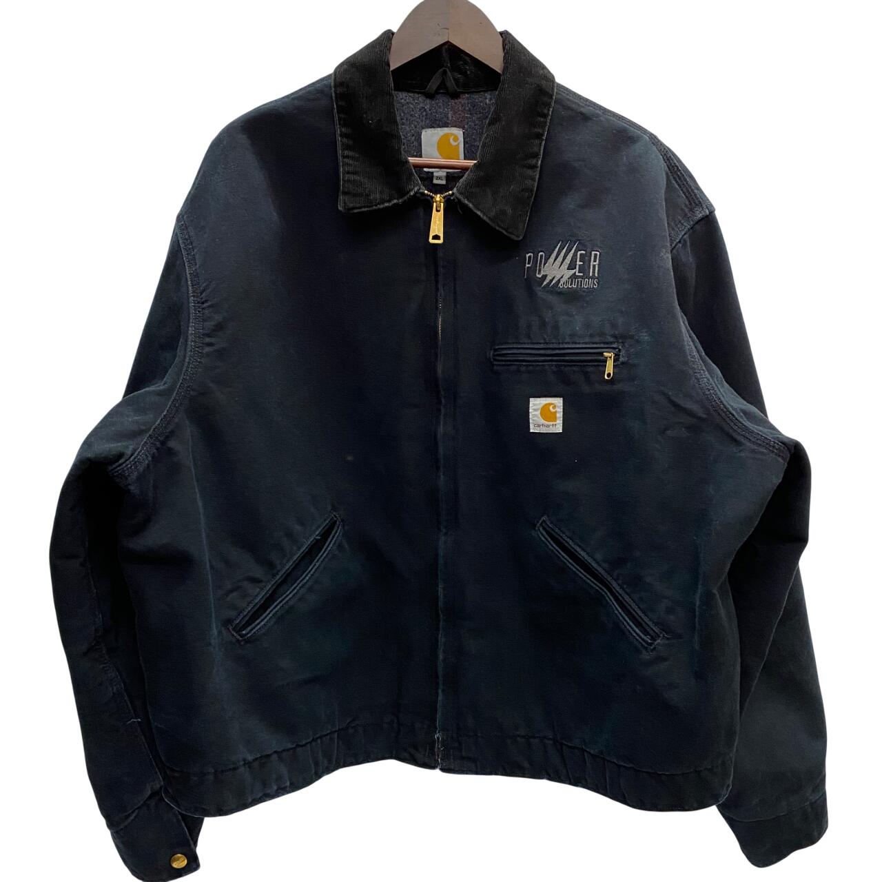 【中古】鉄道車両ハート型 Carhartt 13年製 USA製 自動車の街上衣 会社組織ロゴタイプ 上衣 黒いこと 2XL大きさ 201MT-5385 VB