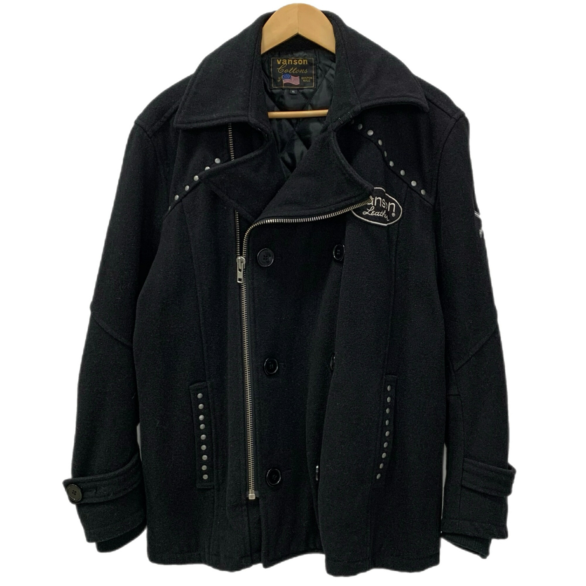 【中古】バンソン VANSON スカル刷り上げる 羊毛 ダブルライダースジャケット 上衣 黒いこと XL大きさ 201MT-5400