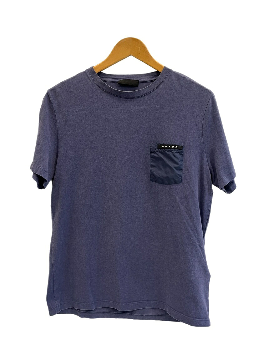 【中古】プラダ PRADA ラバー ロゴ ナイロン 切り替え ポケットTシャツ 紺 SJN250 R192 710 Tシャツ ネイビー Mサイズ 101MT-5971｜ドンドンサガール