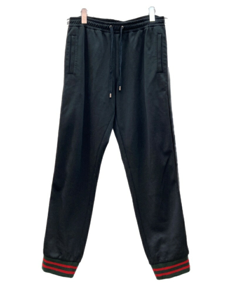 【中古】 グッチ GUCCI Technical Jersey Track Pants 専門的 プルオーバー 貨物自動車 ズボン下 生やさしい 伝達ルート ズボン 黒 ロゴタイプ ボトムス余分の物 黒いこと L大きさ 104MB-488