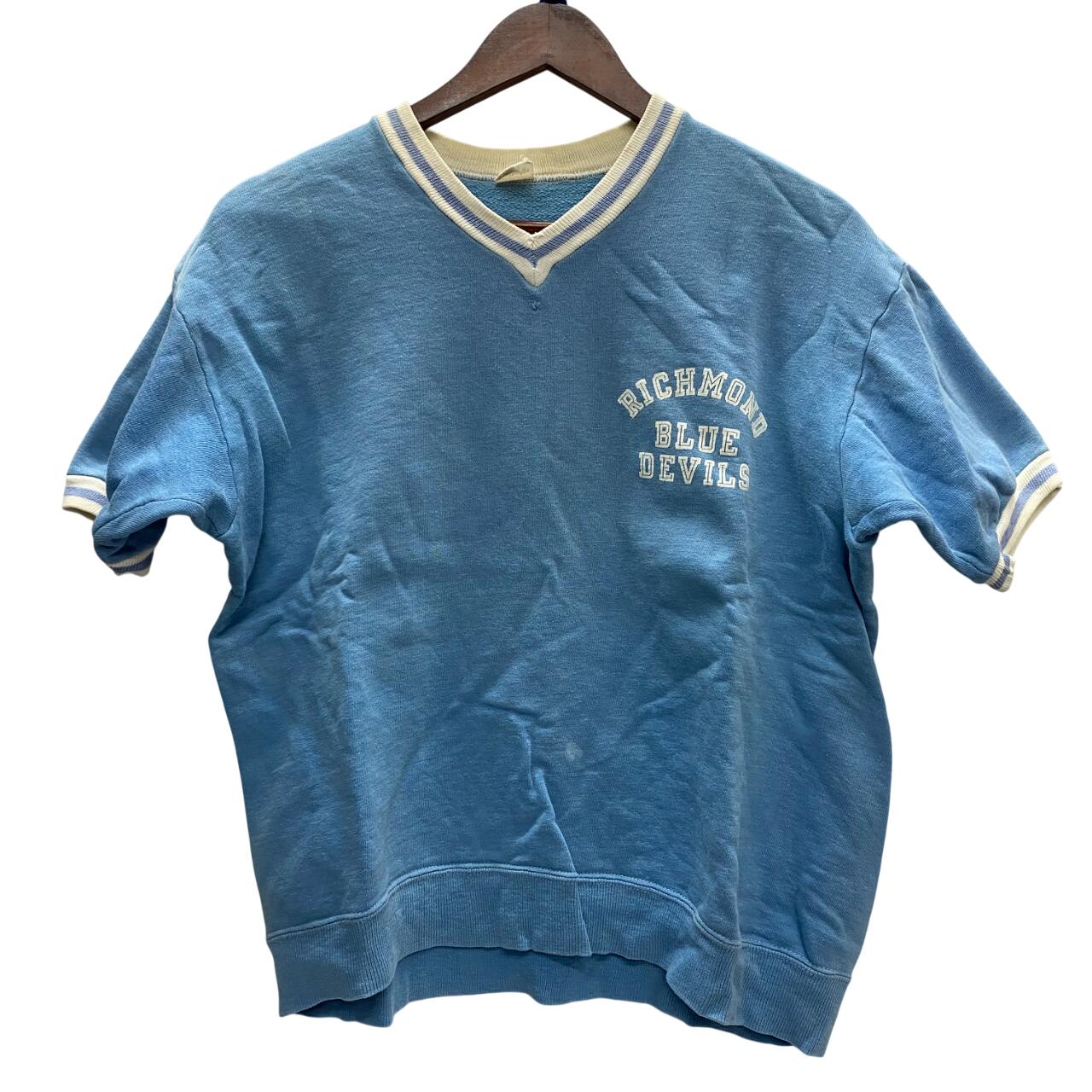 【中古】はやりっ児 Champion 60\u0027s C中幽客引き舟 Vのど首 半袖カレッジスウェット 汗水 青色 L大きさ 201MT-5492 VB
